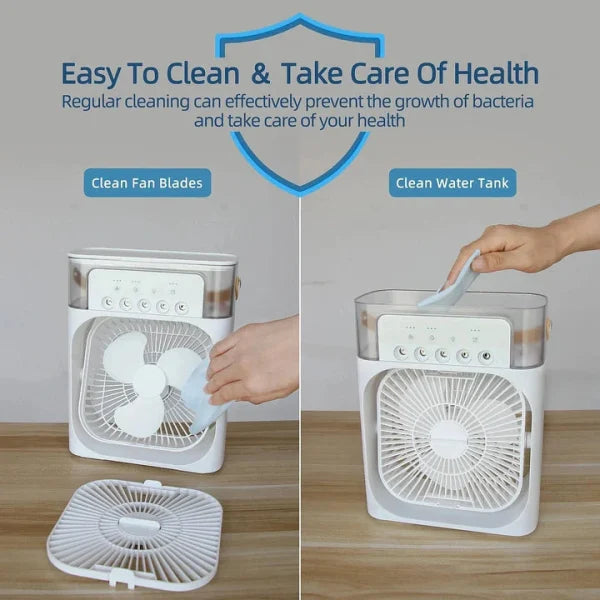 Portable Air Conditioner Fan Usb Electric Fan With Led Night Light, Fine Mist Water, And Humidifier Function | Led Night Light Water Mist