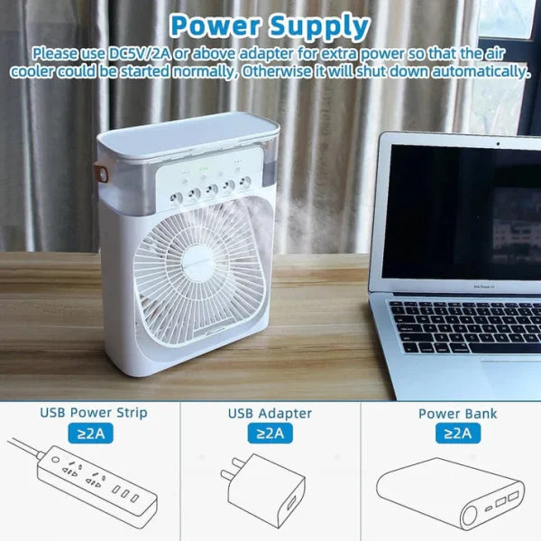 Portable Air Conditioner Fan Usb Electric Fan With Led Night Light, Fine Mist Water, And Humidifier Function | Led Night Light Water Mist