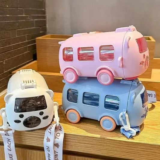 500ML Bus Shape Cute Car Water Bottle with Movable Wheels for kids