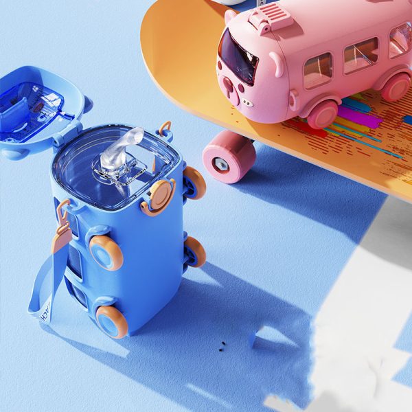 500ML Bus Shape Cute Car Water Bottle with Movable Wheels for kids