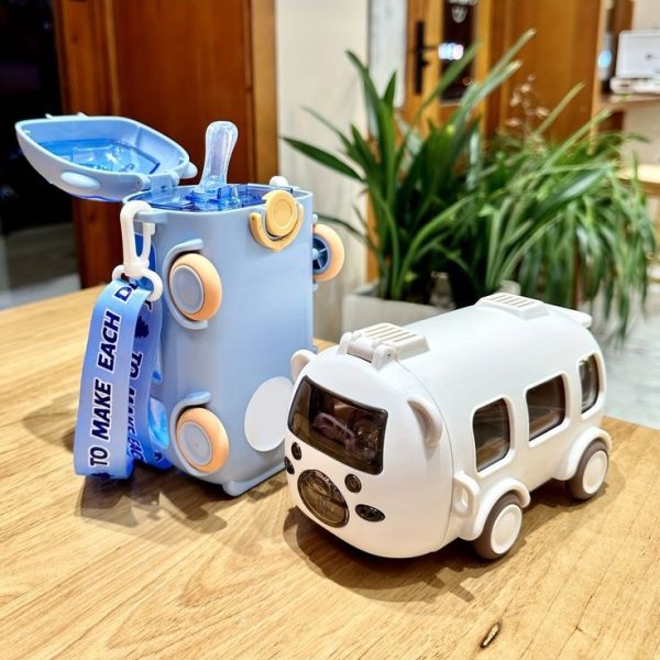500ML Bus Shape Cute Car Water Bottle with Movable Wheels for kids