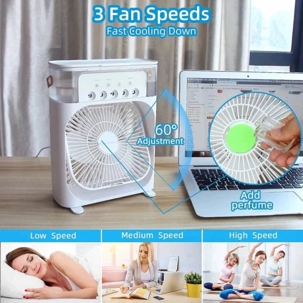Portable Air Conditioner Fan Usb Electric Fan With Led Night Light, Fine Mist Water, And Humidifier Function | Led Night Light Water Mist